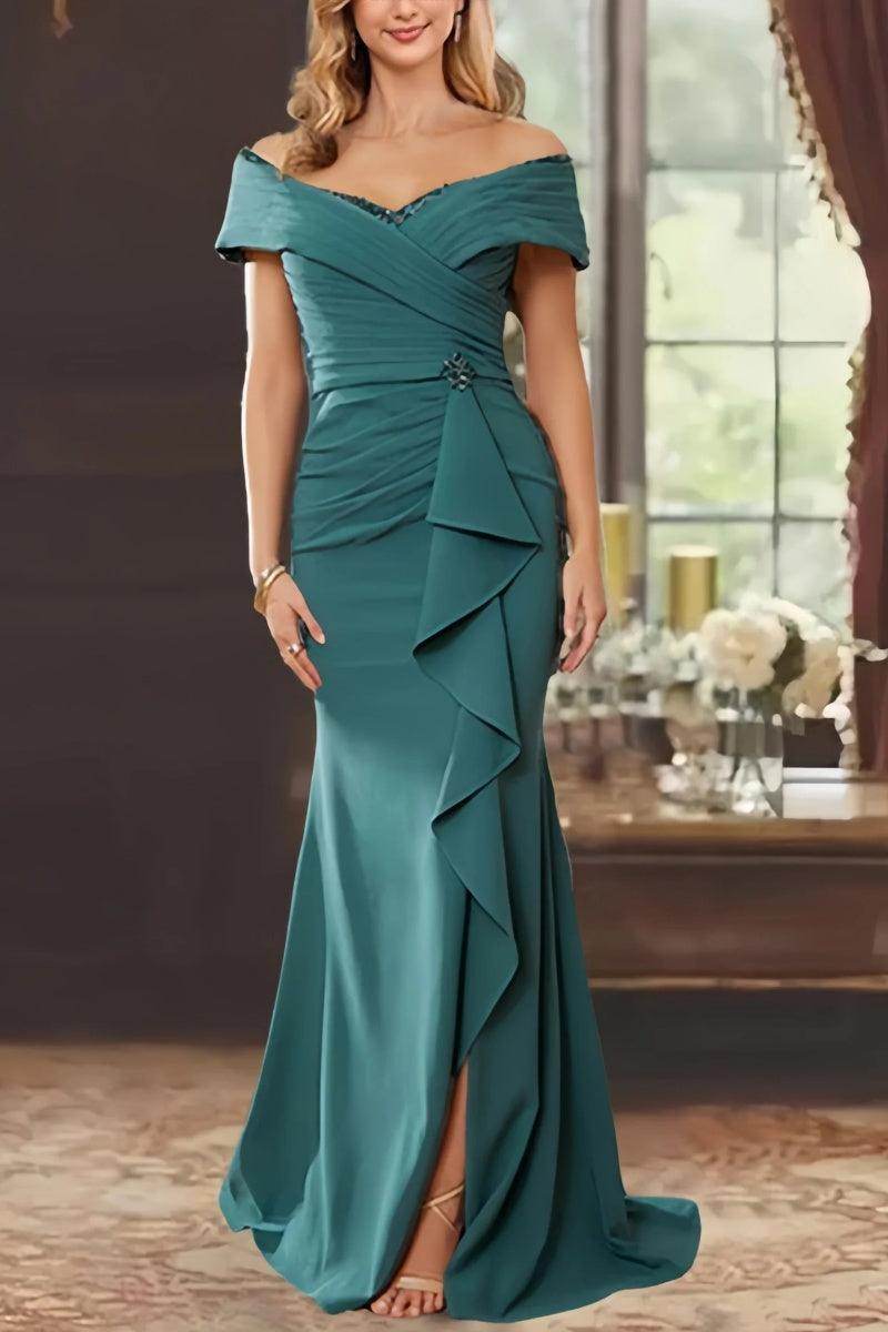 Sheath Off the Shoulder Sleeveless Floor Length Mother Dresses CM0379CR - COCOMELODY